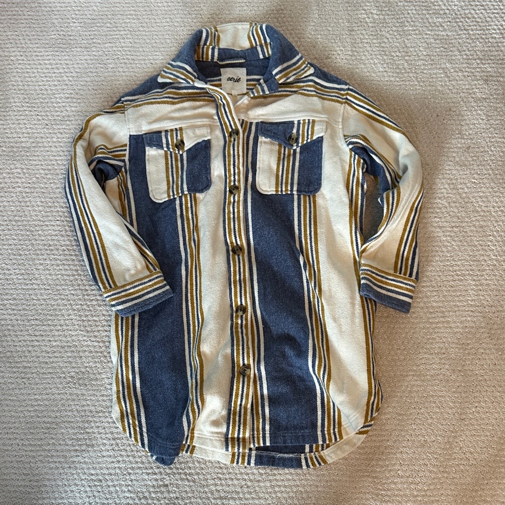 Aerie Blue and White Striped Teddy Jacket